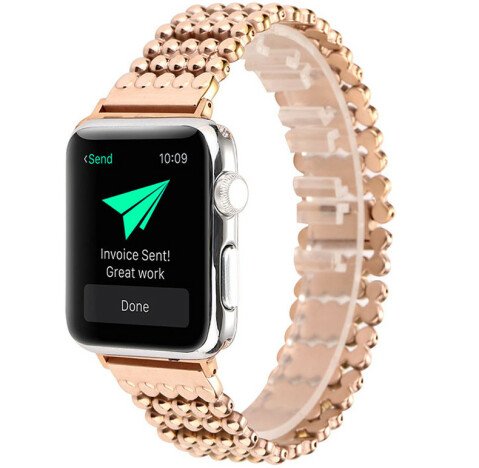 Curea iUni compatibila cu Apple Watch 1/2/3/4/5/6/7, 38mm, Luxury, Otel Inoxidabil, Rose Gold